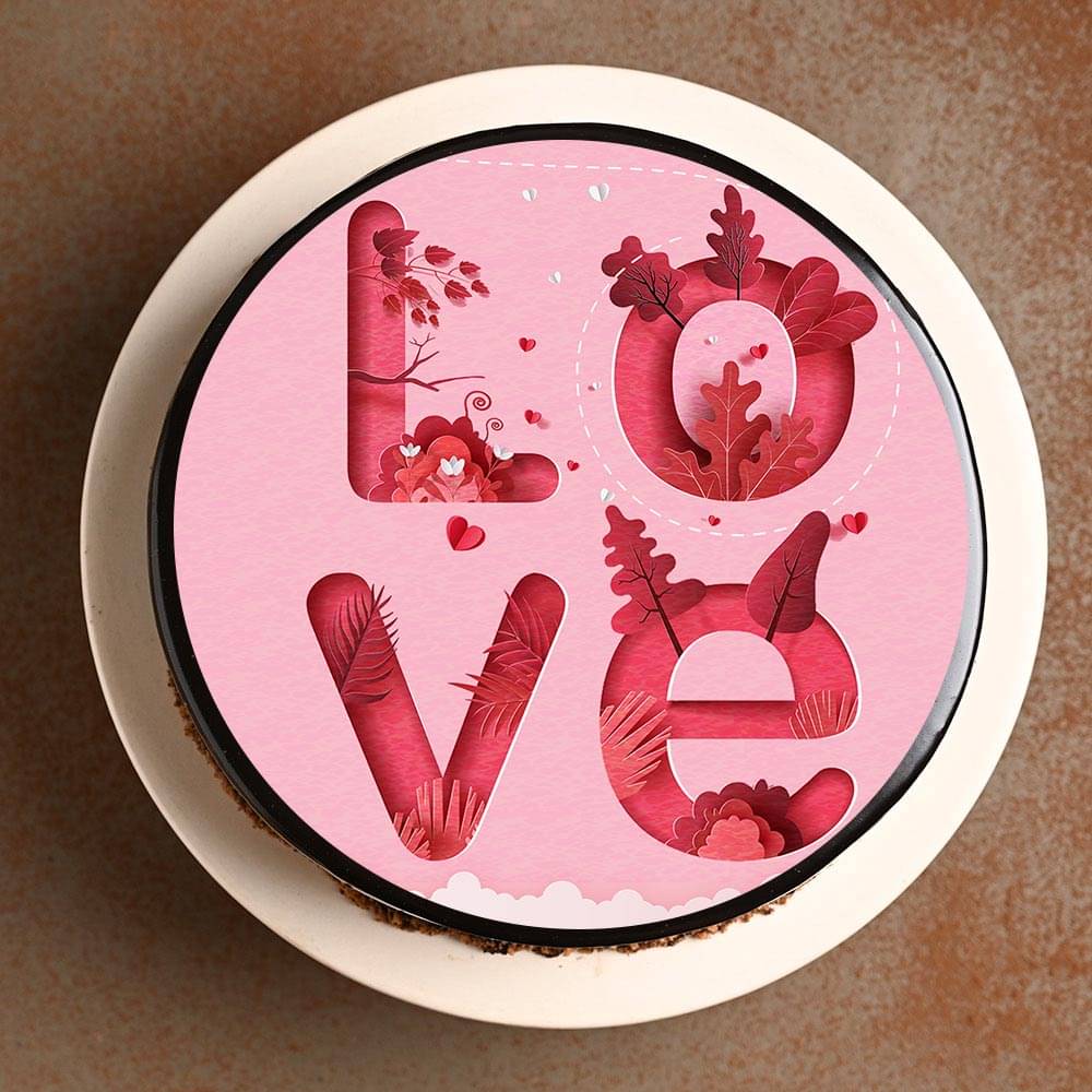 Valentines Love Cake Top View of Dark Chocolate Poster Cake For Valentine's Day