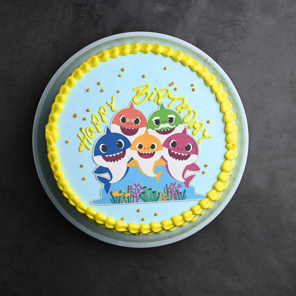Colourful Baby Sharks Birthday Cake