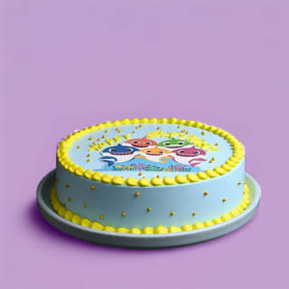 Front View of Colourful Baby Sharks Birthday Cake
