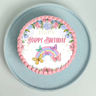 Top View of Charming Butterfly Photo Cake