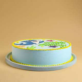 Front View of Ocean Adventure Baby Shark Cake