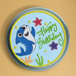 Top View of Ocean Adventure Baby Shark Cake