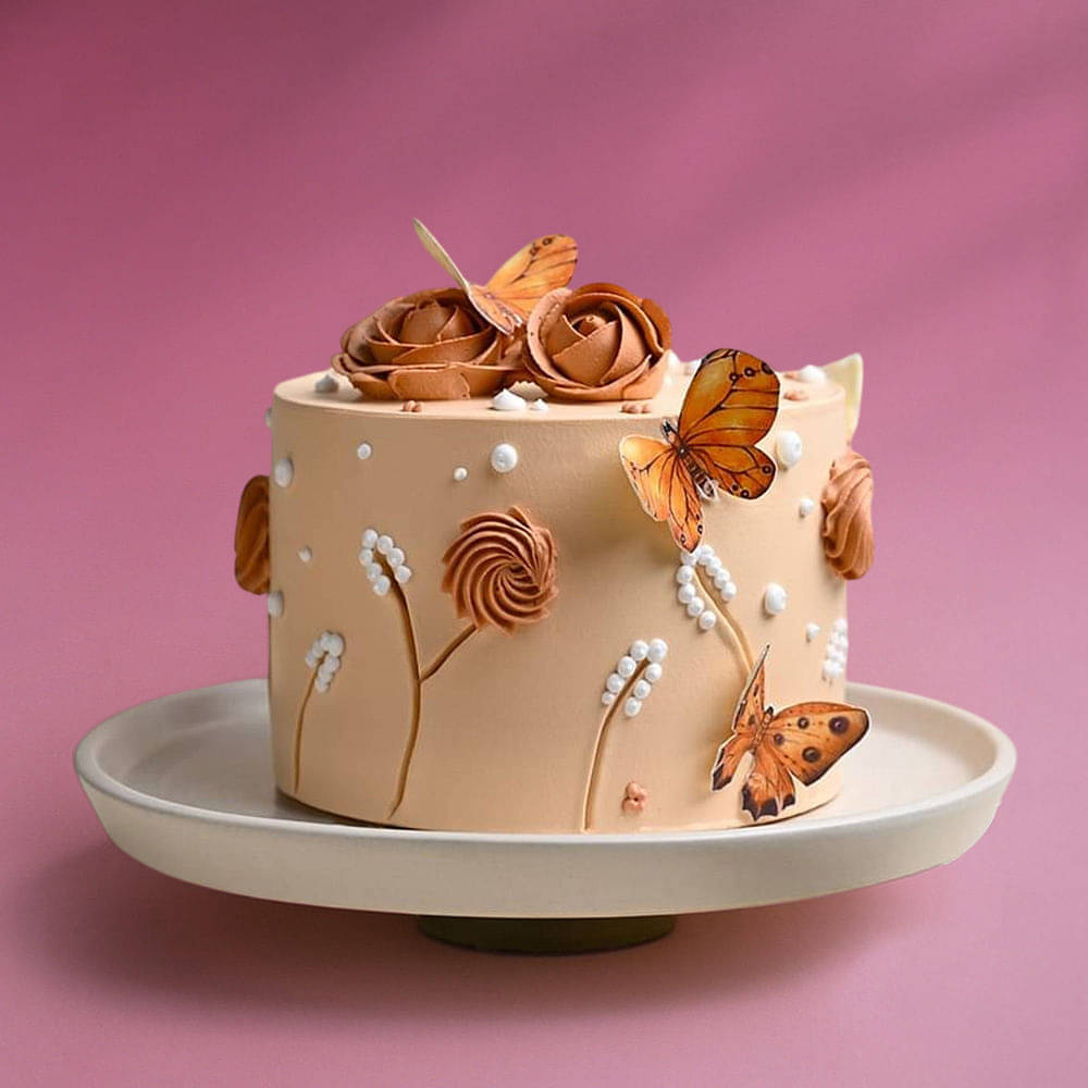 Side View of Rose N Butterfly Designer Cake