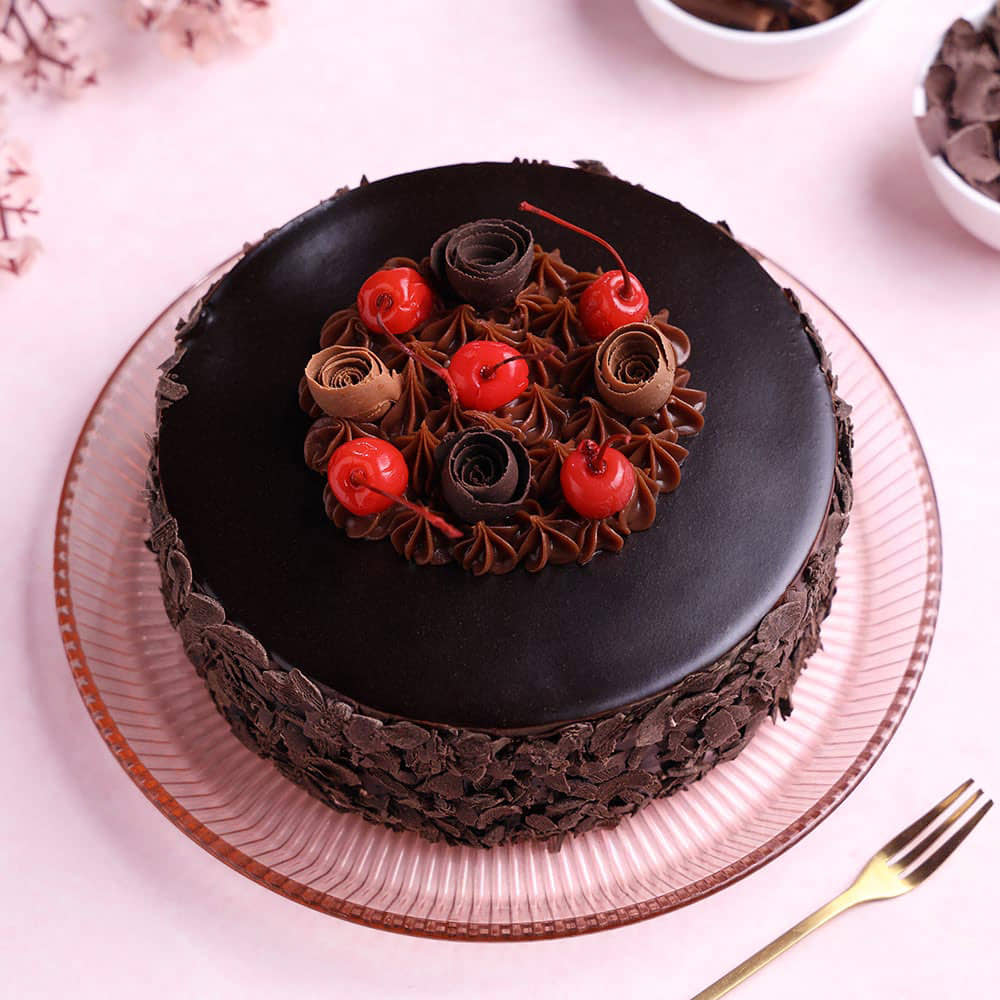 Glazed German Black Forest Cake Top View of German Black Forest Cake