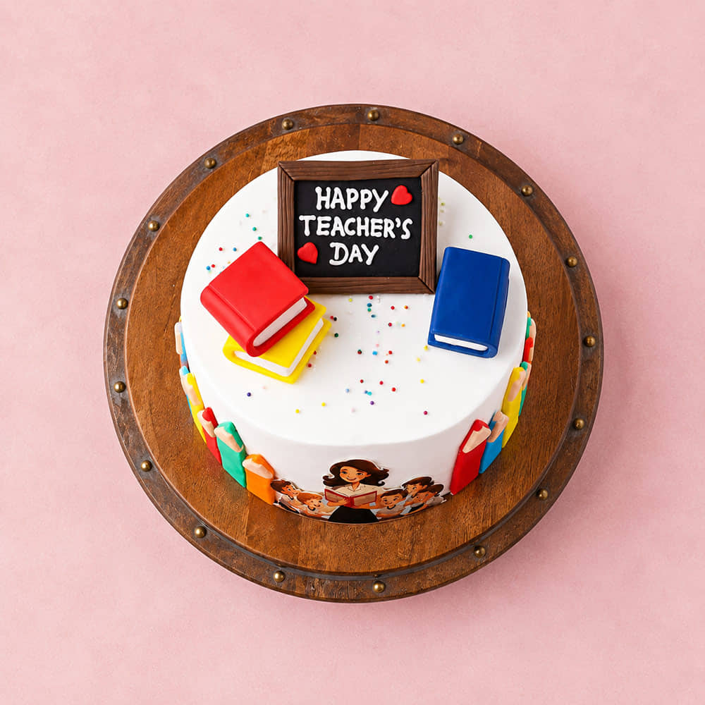 Front View of Cheerful Teachers Day Cake