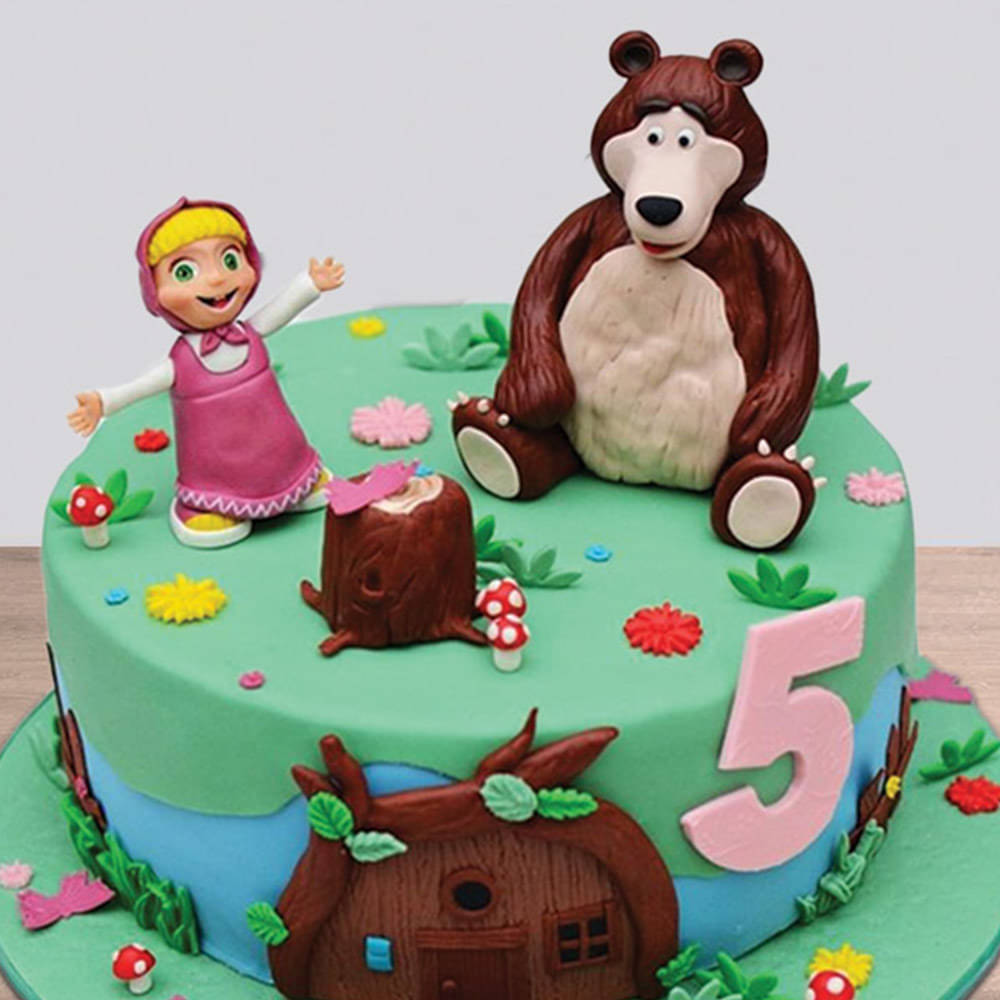 Masha And The Bear Photo Print Fondant Cake | Masha And The Bear Photo  Print Fondant Cake Birthday