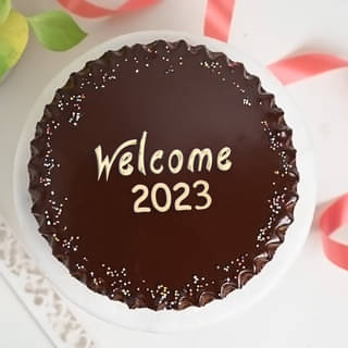 Top View Belgian Dark Chocolate Cake for New Year