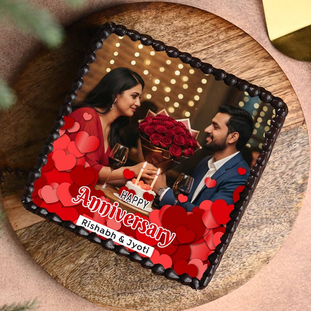 Anniversary Photo Cake Square Shape Top View of Square Shape Photo Cake for Wedding Anniversary