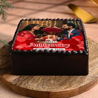 Side View of Square Shape Photo Cake for Wedding Anniversary Side View of Square Shape Photo Cake for Wedding Anniversary