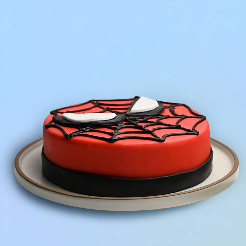 Side View of Smacking Fondant Spiderman Cake