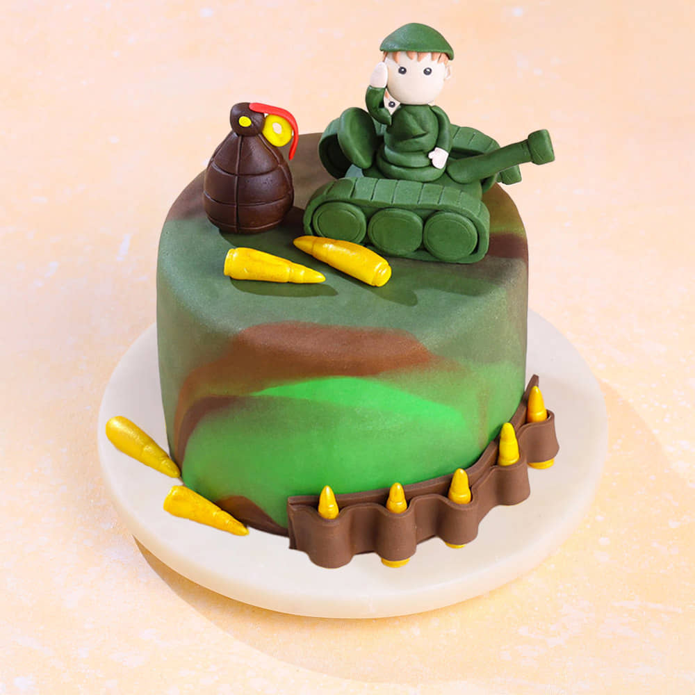 Army Tank N Soldier Cake Angled View of Army Tank N Soldier Cake