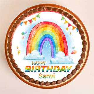 Front View of Rainbow Joy Birthday Photo Cake