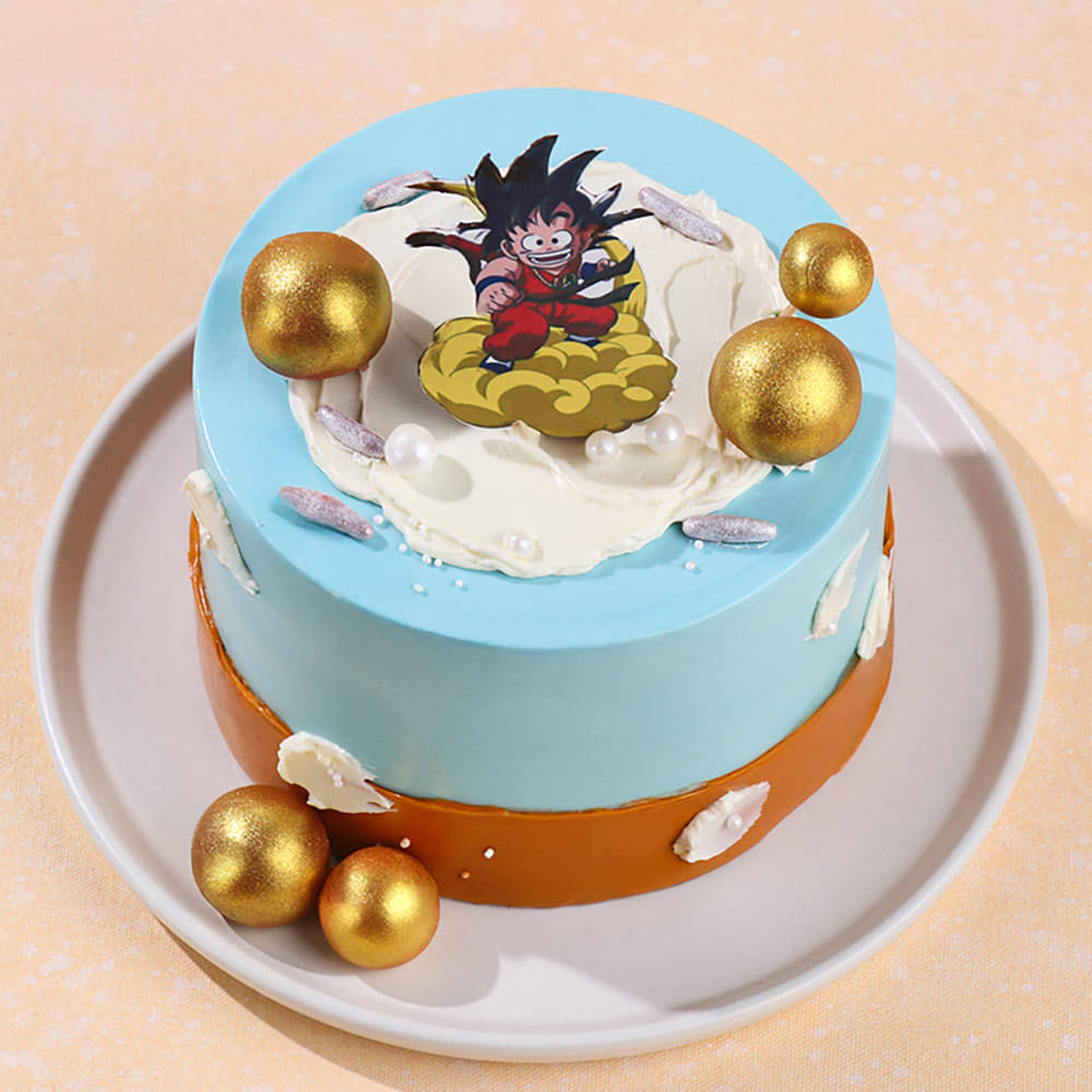 Front Angled View of Baby Goku DBZ Theme Cake