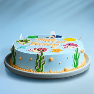Front View of Baby Shark Sea Cream Cake