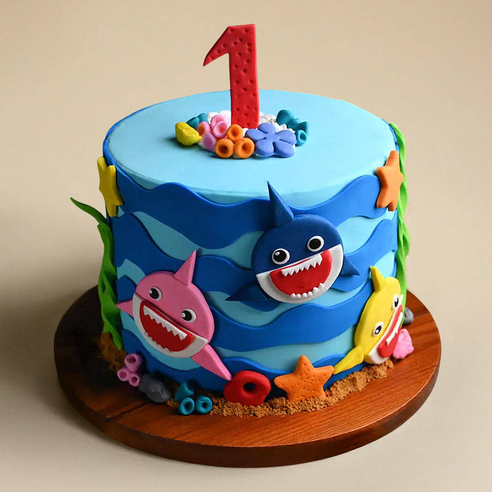 Zoomed View of Baby Shark Theme Cake