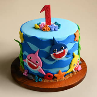 Side View of Baby Shark Theme Cake