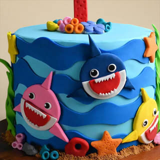 Zoomed-in View of Baby Shark Theme Cake