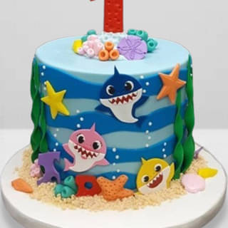 Zoomed View of Baby Shark Theme Cake