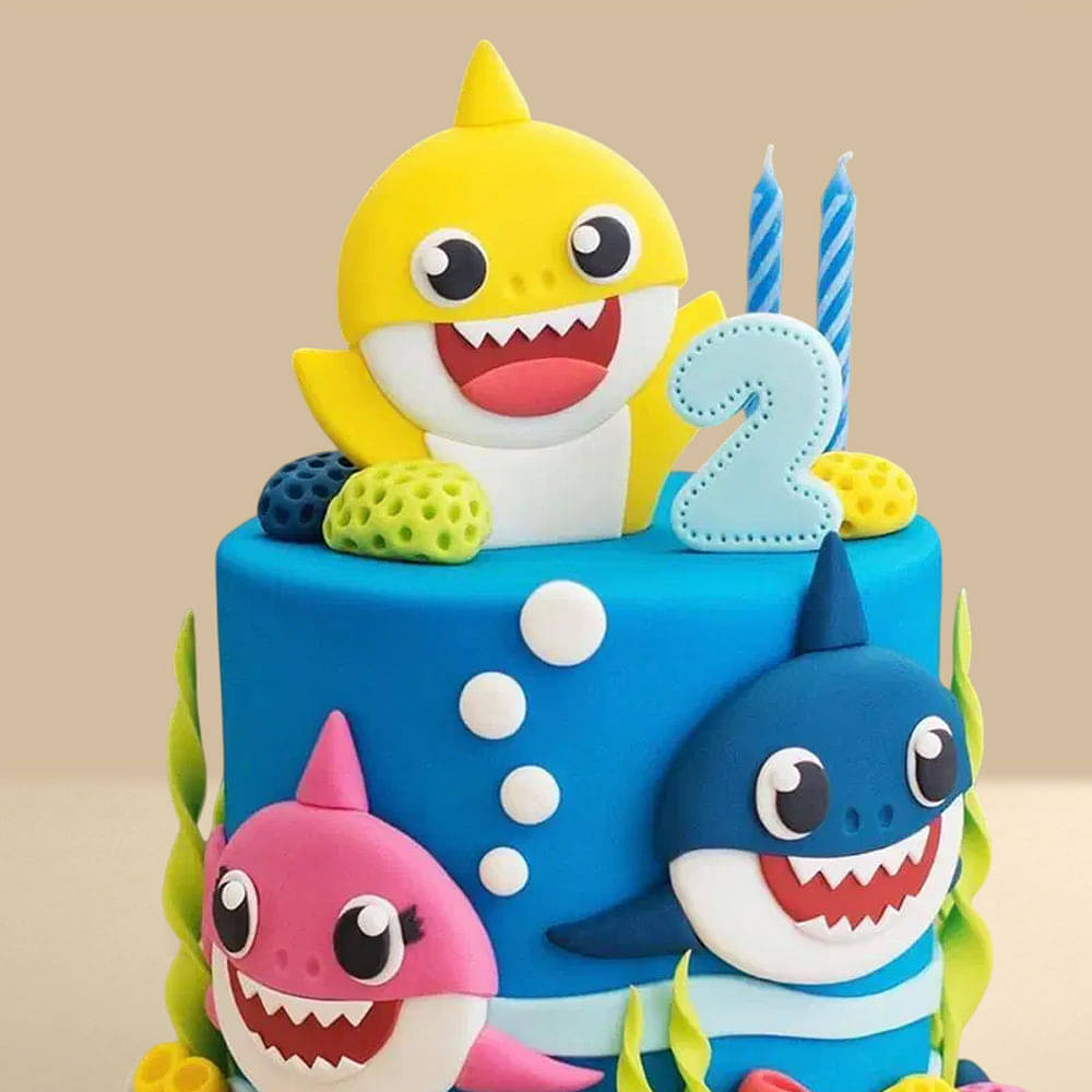 Zoomed View of Baby Sharks Spark Fondant Cake