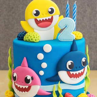 Zoomed View of Baby Sharks Spark Fondant Cake