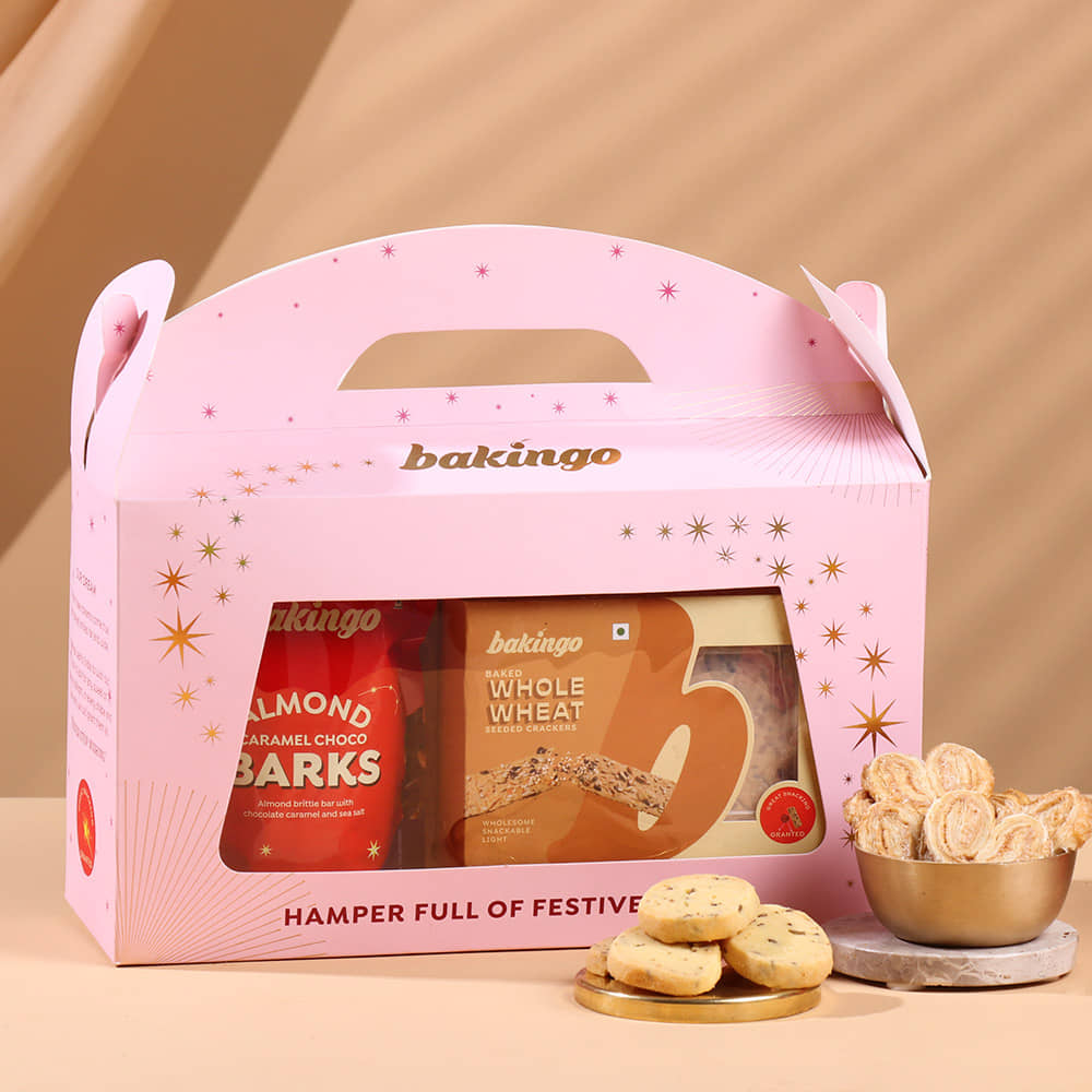 Gift Hamper With Candle Gourmet Snack Hamper with Almond Caramel Barks and Crackers