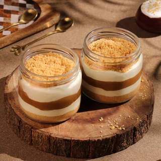 Diagonal View of Banoffee Cake in Jar