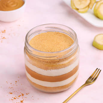 Diagonal View of Banoffee Cake in Jar