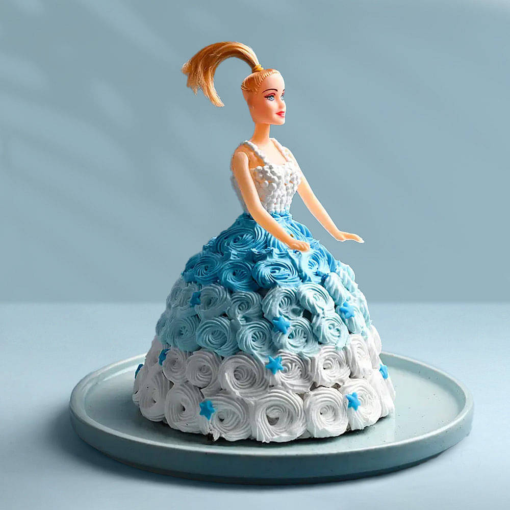 Side View of Barbie Doll Cream Cake