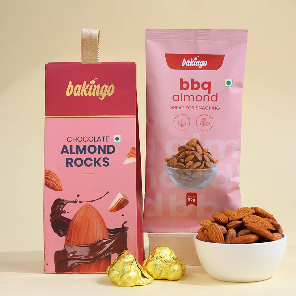 BBQ Almond and Choco Almond Rocks with Rakhi Combo