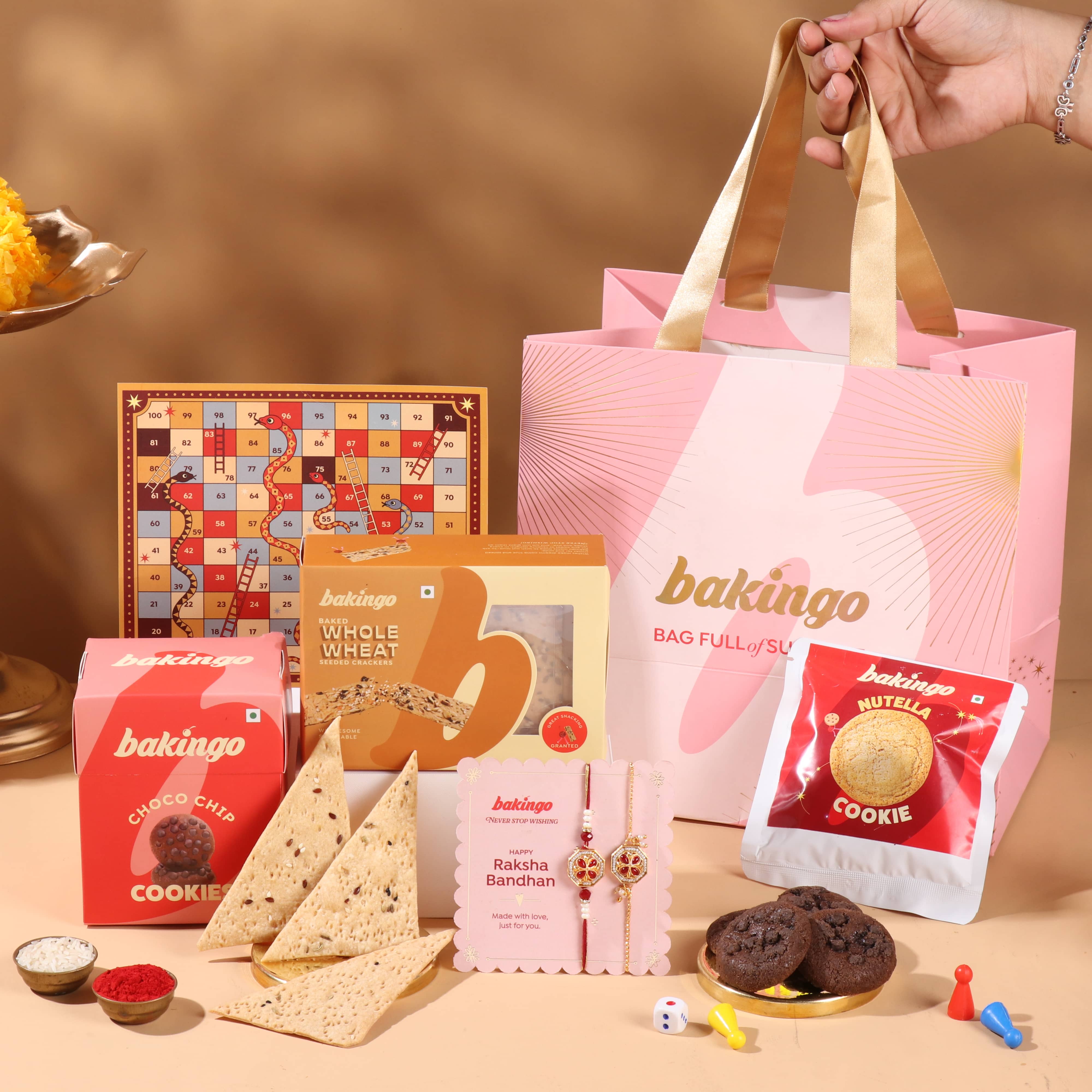 Beaded Rakhi Duo With Festive Snacks Hamper