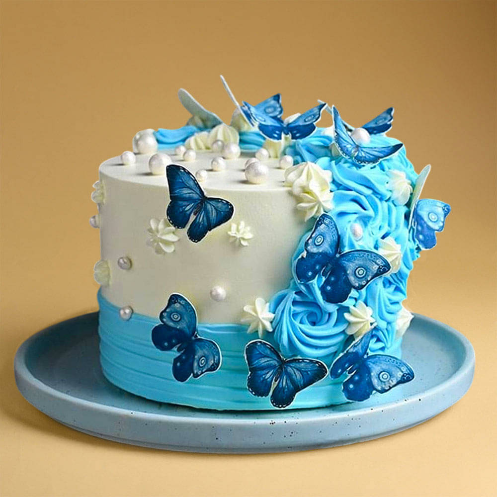 Top View Beautiful Butterfly Theme Cake