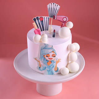 Spa Day Cake with Makeup Toppers Spa Day Cake with Makeup Toppers