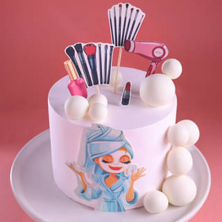 Spa Theme Brthday Cake with Makeup Toppers Spa Theme Brthday Cake with Makeup Toppers