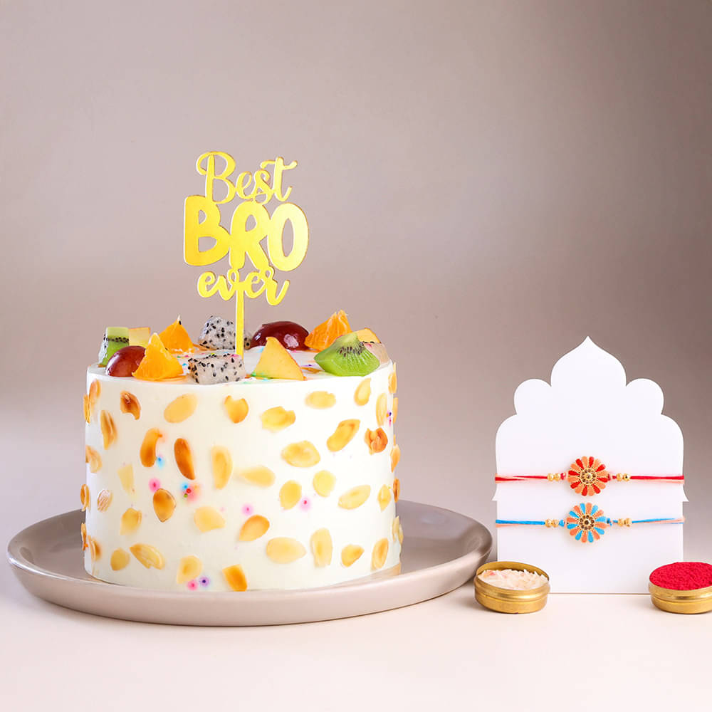 Best Bro Fruit Cake With Floral Rakhis