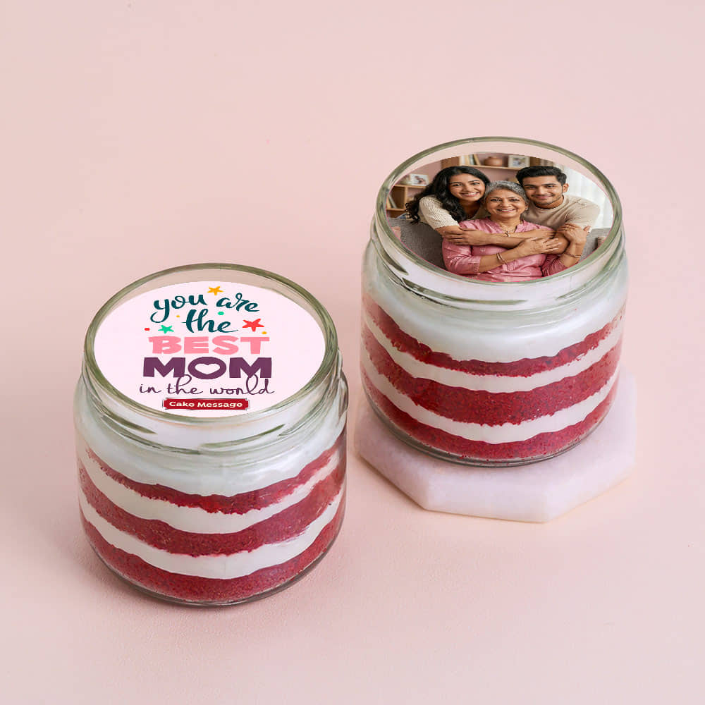 Best Mom Red Velvet Photo Jar Cakes