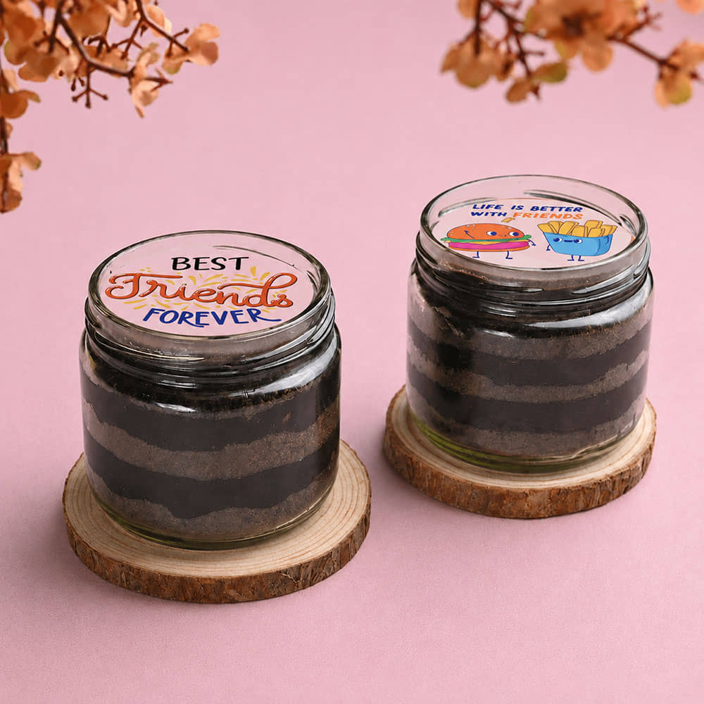 Better Together Friendship Day Choco Jar Cake Front View of Together Friendship Day Jar Cake