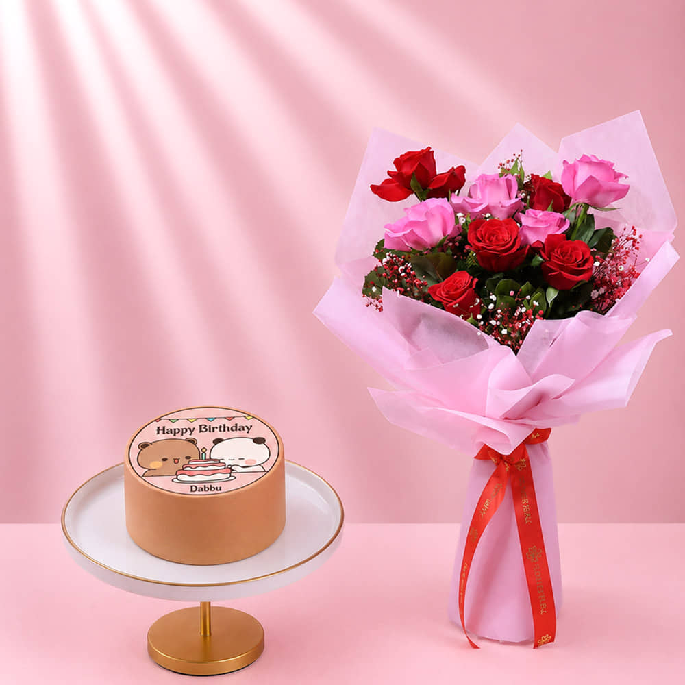 Birtdhay Bento Choco Cake N Roses Bouquet