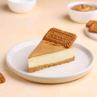 Side View of Biscoff Baked Cheesecake Slice