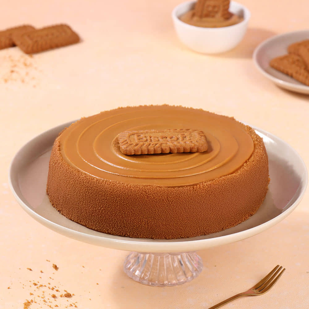 Biscoff Baked Cheesecake Side View of Biscoff Baked Cheesecake