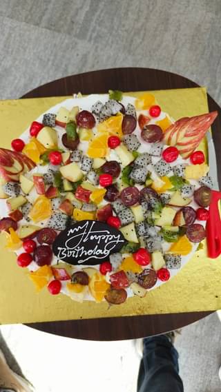 Fresh Fruits Topped Red Velvet Cake