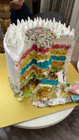 Sprinkles Topped Rainbow Cake