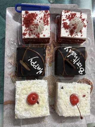 Six Assorted Red Velvet Chocolate and White Forest Pastries