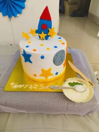 Rocket N Stars Space Theme Semi Fondant Cake