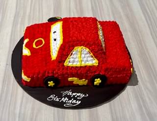 Car Shape Yellow Red Cream Cake