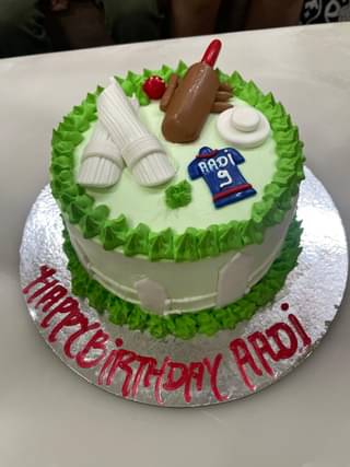 Cream Fondant Cricket Field Cake