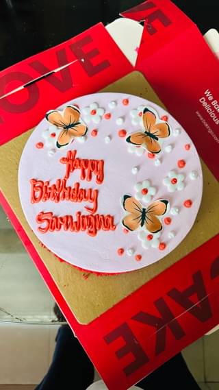 Butterfly N Flowers Red Velvet Cake