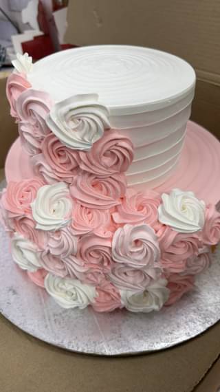 Two Tier Edible Bloom Bunch Cream Cake