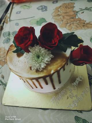 Flowers Topped Vanilla Drip Cake