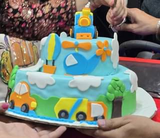 Vibrant Two Tier Car Fondant Cake