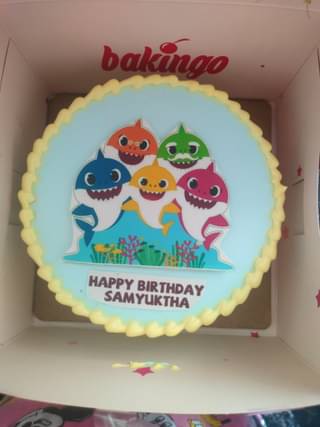 Colourful Baby Sharks Birthday Cream Cake